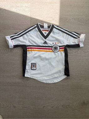adidas White Kids Germany Soccer Jersey with Black, Red & Gold Stripes